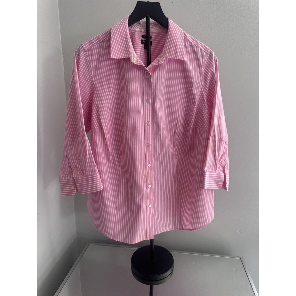 Talbots‎ Wrinkle Resistant Striped Pink White Button Up Shirt 16WP Career Work